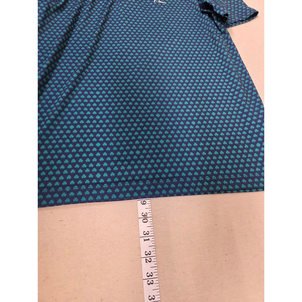 Rhoback Mens Shamrock Polo Shirt Small Blue Green Clover Performance Golf Top - Picture 6 of 6